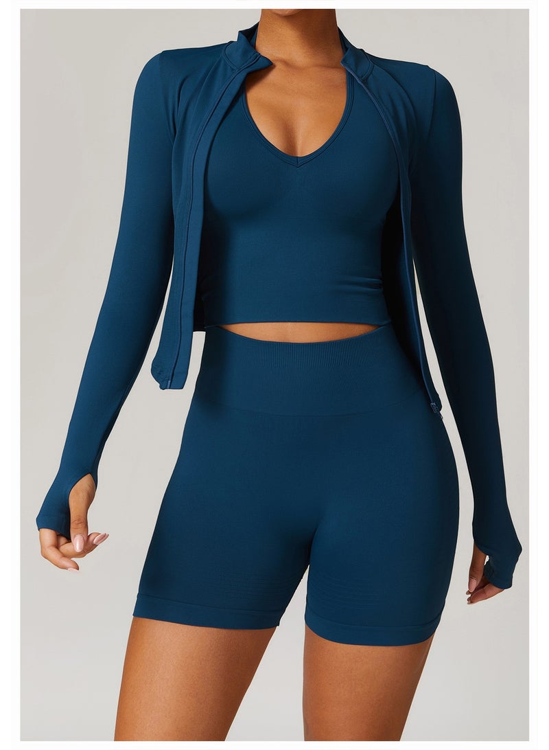 general Yknktstc Women Workout Jacket Full Zip Athletic Tops Cropped Shirt with Thumbholes Quick Dry Running Yoga Casual Wear - Image 2